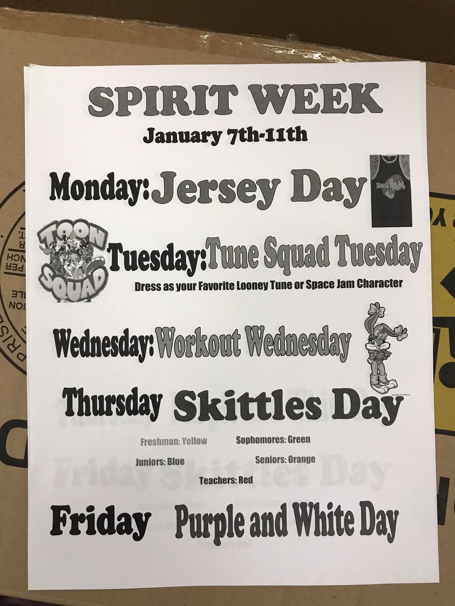 Courtwarming week starts today! Here’s the spirit days. Wear your jerseys today! #welcometotheSpaceJam