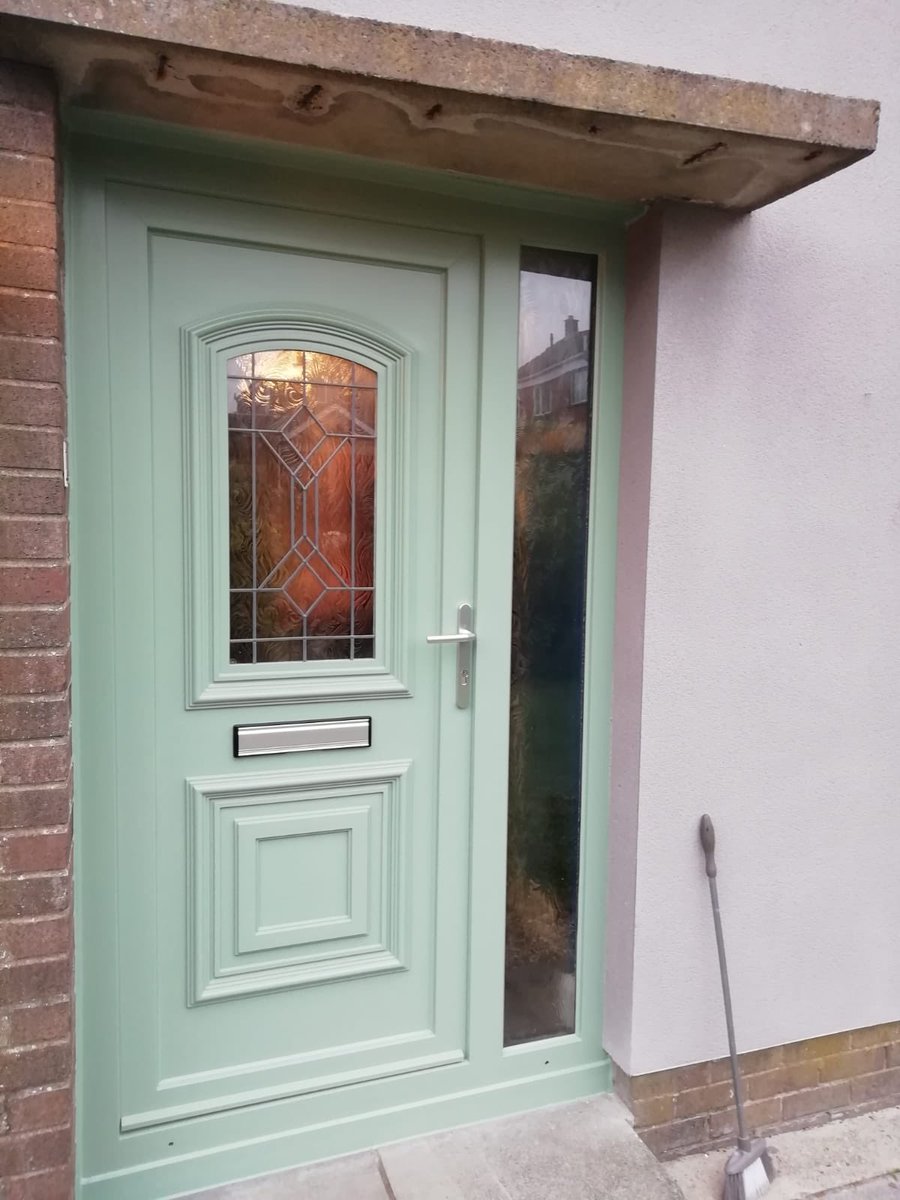 ProDecPainters's tweet image. PVC door and frame sprayed in Chartwell green, new letter box and handle supplied and fitted! Message for a quote!