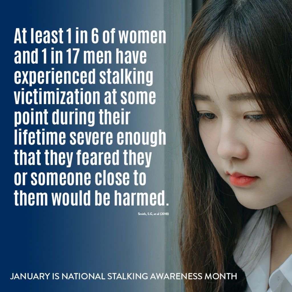 January is National Stalking Awareness Month. Stalking is a form of gender-based violence and crime that frequently co-occurs with physical and sexual violence. Learn more at buff.ly/2TtR7yH #NSAM2019