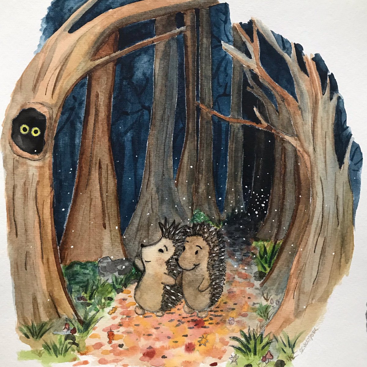 My colorful turn on a piece I did for #inktober last year 👩🏻‍🎨❤️

Eric & Pupus are a pretty prickly couple. They take a nice evening walk through the forest...

Watercolor & gouache on paper.
#femaleartist #womenwhodraw #scbwi #scbwiillustrator #watercolor