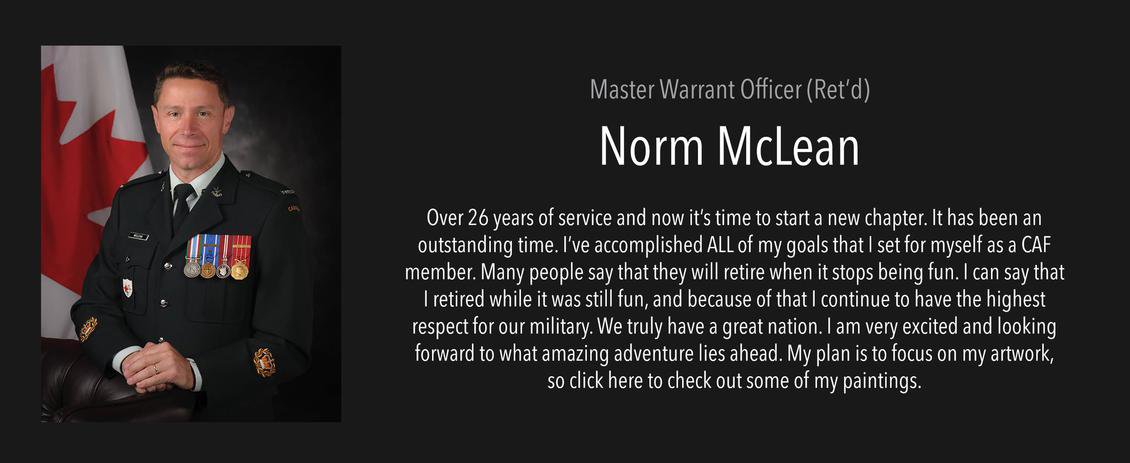 CdnVetArtGall's tweet image. CVAG Featured Artist. MWO (Ret'd) Norm McLean. View a few of his works at bit.ly/2TC4lK5 @CanadianForces artists invited to submit their art. @VeteransENG_CA #CdnVeteranArt