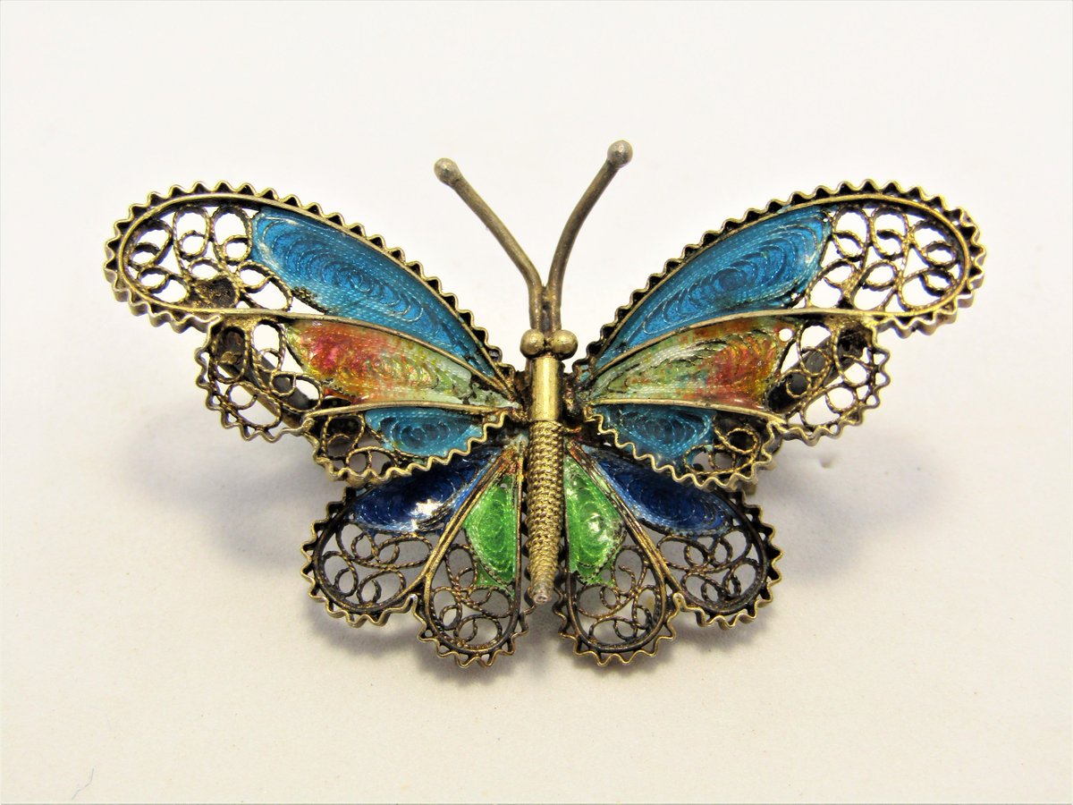1940s Plique A Jour 800 Silver Gold Gilt Figural Butterfly Brooch etsy.me/2FiG8oA #GliterzbySal #GotVintage #vintagejewelry #800Silver
