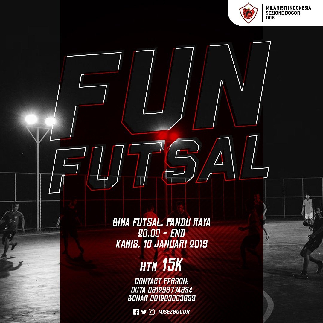 Fun Futsal Milanisti Sezione Bogor

Hari : Kamis, 10 Januari 2019
Tempat : Lapangan Bima Futsal
Jam : 19.30 WIB
HTM : 15 K
Terbuka buat Member/Non member
<a href="/Angel_MIszBogor/">Angel Bogor</a>
#futsal #misezbogor #olahragaitusehat