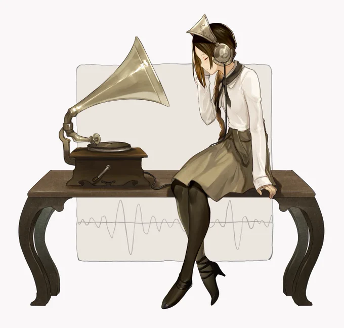 Skeb依頼絵「蓄音機と少女」 