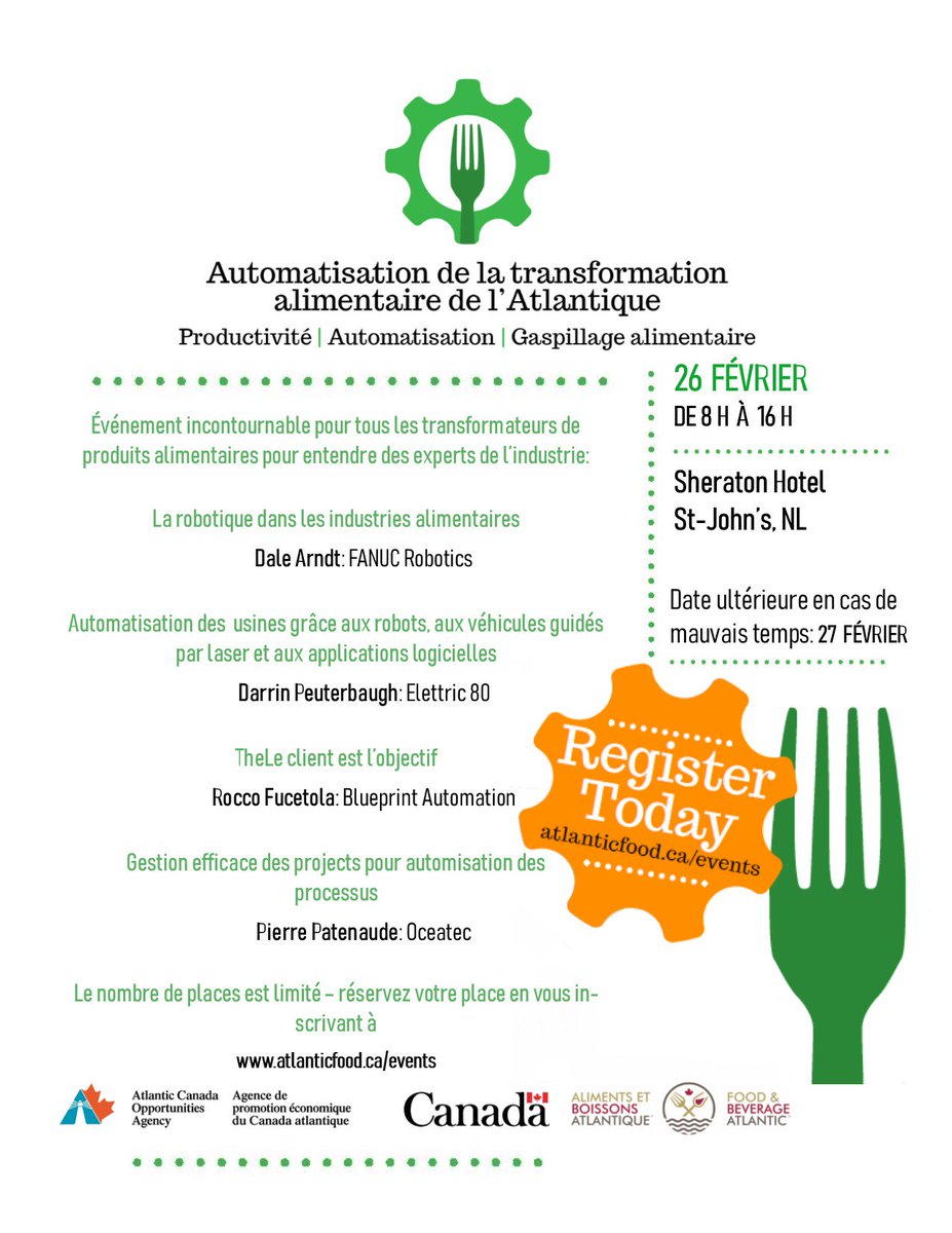 We're coming to Newfoundland on Feb 26th to finish up our food automation conference series, we would love to see you guys there!! 
Registration is now open at: atlanticfood.ca/event-3194501