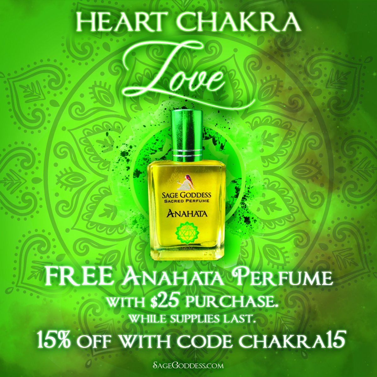 TheSageGoddess's tweet photo. Today is all about the 💚 Spend $25 today on https://t.co/uteEPORd0V &amp; get Anahata Perfume, a heart opening potion of geranium, clover, &amp; white rose. This blend helps increase feelings of connectedness, generosity, &amp; happiness 💕🌈 #freeperfume #chakras #anahata #heartchakra https://t.co/D6qbCgKjjs