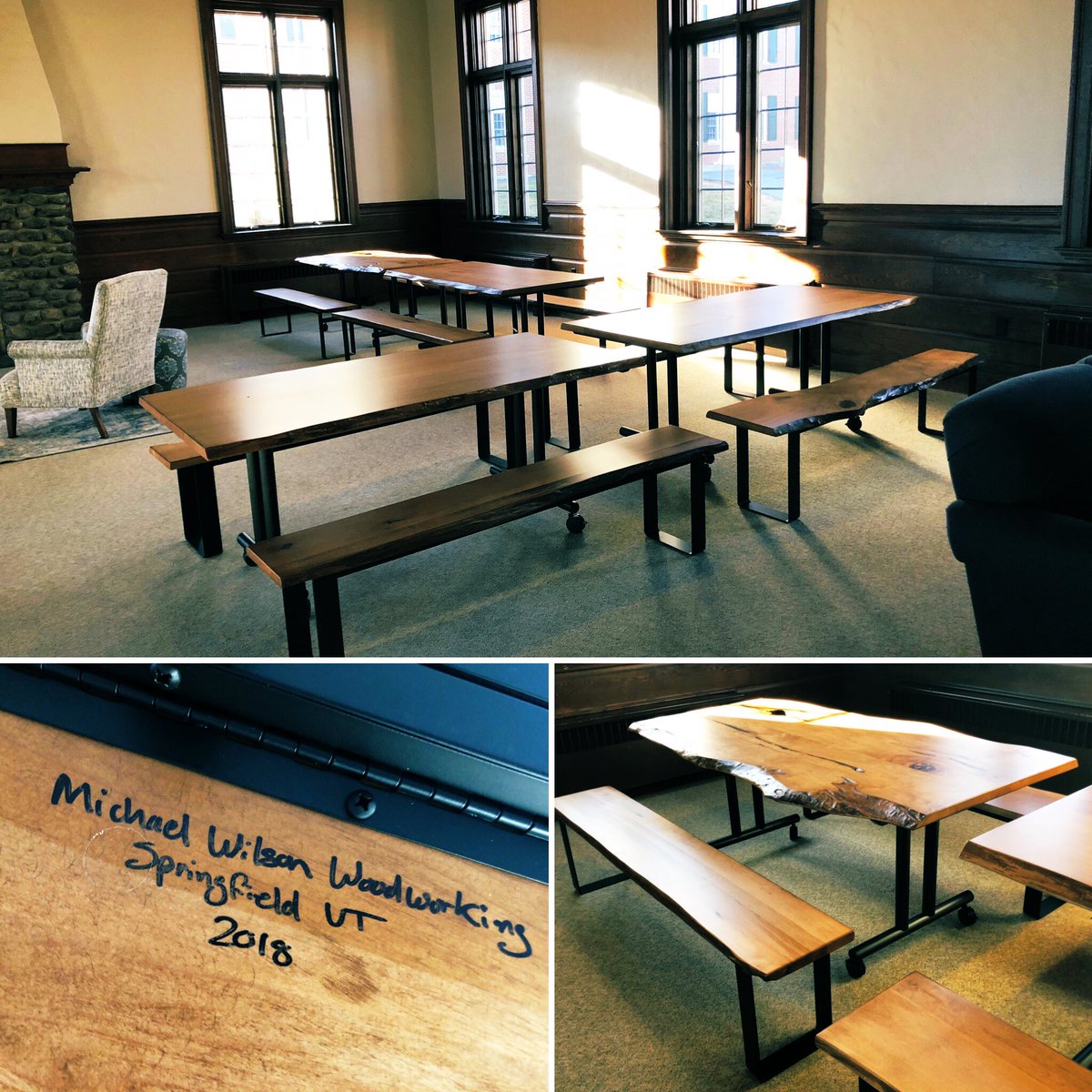 lawrenceacademy's tweet image. Loving these new, but rustic tables created for MacNeil Lounge and honed by Michael Wilson #Woodworking in #SpringfieldVT.