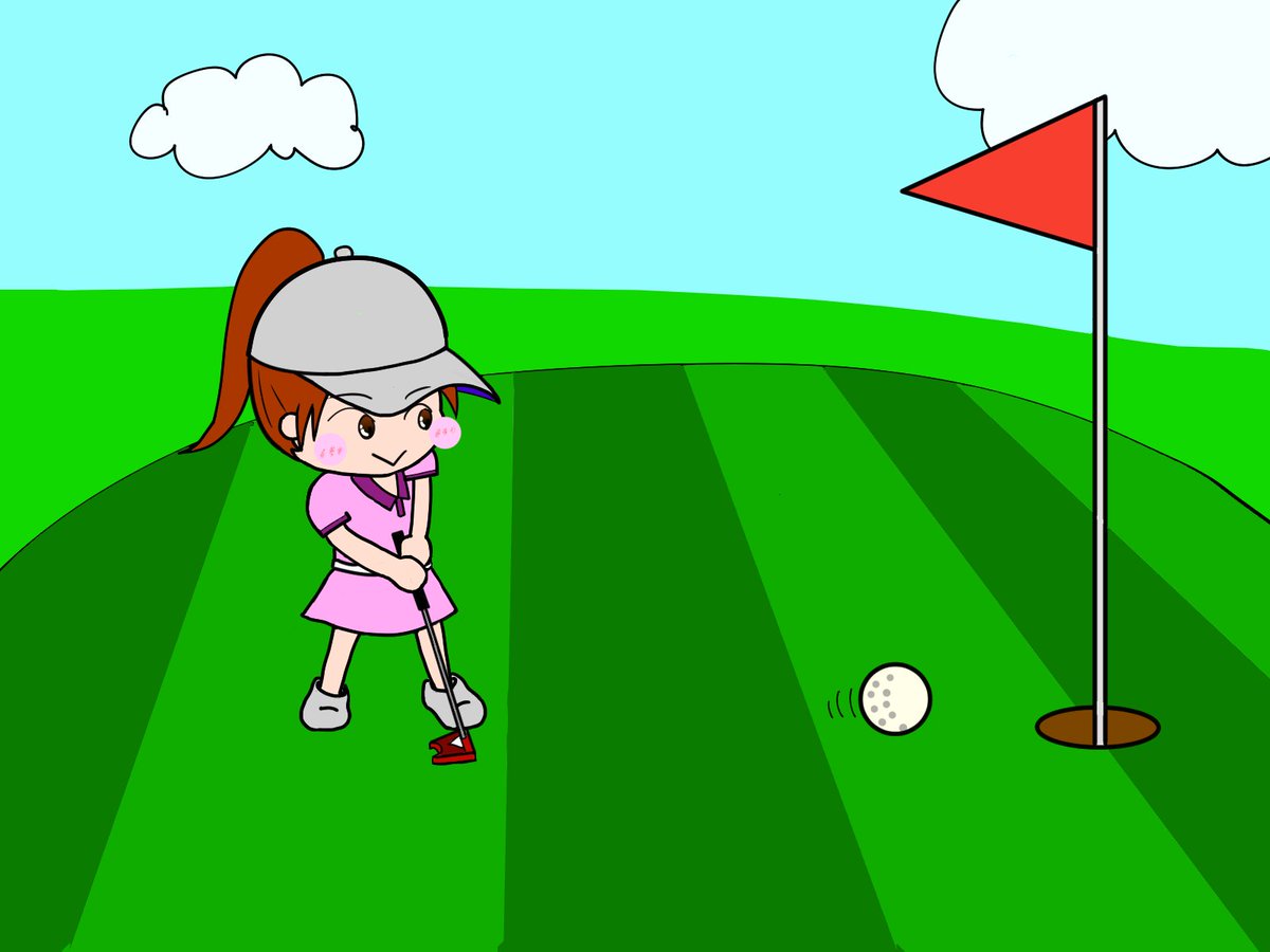 とや على تويتر ゴルフルール変わって ピンをたてたままパット可能になったイラスト 笑 ゴルフ ゴルフルール パッティング パター パット ピン 新ルール 旗竿 ゴルフ女子 イラスト