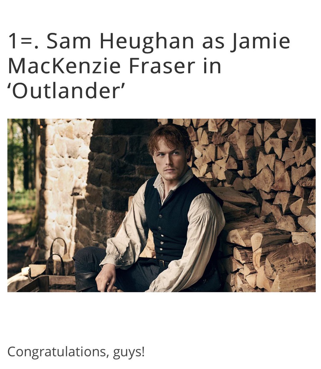 Congratulations Sam😘🙌
Winner 🏆 
2018 British Period Drama TV Actor
<a href="/SamHeughan/">Sam Heughan</a> as #JamesMacKenzieFraser 
#Outlander 
Great voting #OutlanderFanmily 
#SamHeughan #LoveForSam