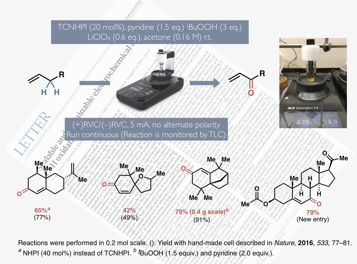 BaranLabReads's tweet photo. We have received multiple inquiries on how to adapt electrochemical allylic CโH oxidation (https://t.co/YdWljX9jrN) to Electrasyn 2.0. In our latest installment of #ChemTweetChem, Yu Kawamata and Charles Jiao present the slightly modified conditions. https://t.co/anjGGu34My