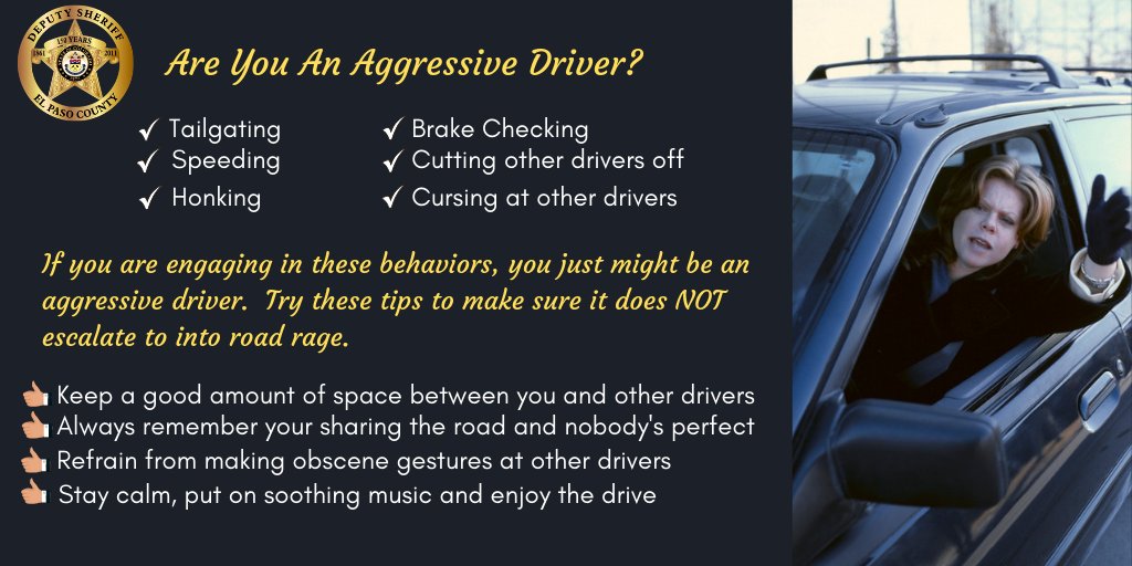EPCSheriff's tweet photo. #RoadSafetyTips Part 1: Are you an #AggressiveDriver?
66% of traffic fatalities are caused by #aggressivedriving.
#DriveSafe to prevent #roadrage https://t.co/n5RwIqj0B4