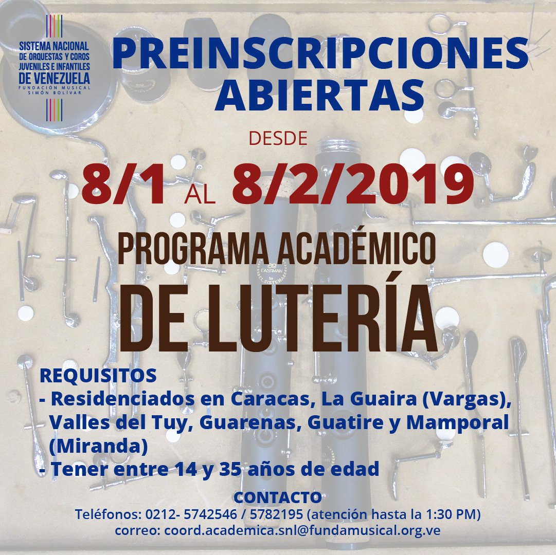 ¡Pre-inscripciones abiertas! El Programa Académico de Lutería inicia proceso de pre-inscripción del 8 de enero al 8 de febrero ¡Participa! ↓ 

<a href="/SistemaLutheria/">SistemaLutheriaVzla</a>
