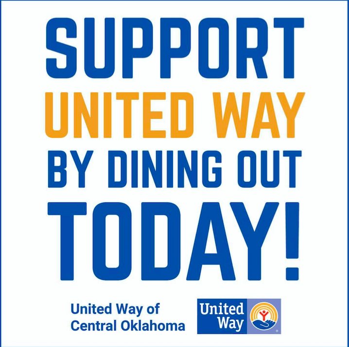 #DineUnited today and help us give back to our local community through the @UnitedWayOfCentralOklahoma -- 10% of all proceeds today will be donated to the United Way, so today's the day to order that extra bowl of gumbo on the side...