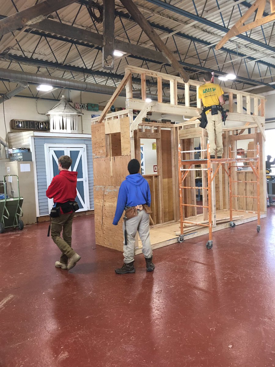 Construction Technology students working on a housing project.