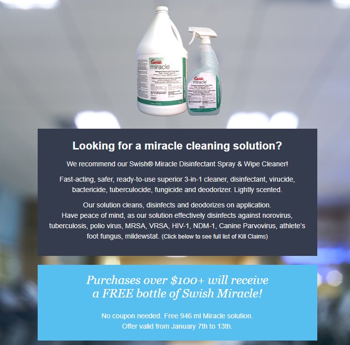 All purchases over $100 will receive a free 946ml of Swish Miracle spray! ow.ly/WxK350k35lI <a href="/GoodLifeFitness/">GoodLife Fitness</a> <a href="/KawarthaFitness/">Kawartha Fitness</a> <a href="/BoxingOntario/">Boxing Ontario</a> <a href="/boxing_canada/">Boxing Canada</a> <a href="/Equinox/">Equinox</a> <a href="/AnytimeFitness/">Anytime Fitness</a>  <a href="/fit4less/">Fit4Less</a> #personaltraining #weightlifting #powerlifting #crossfit #fitness #businessowner