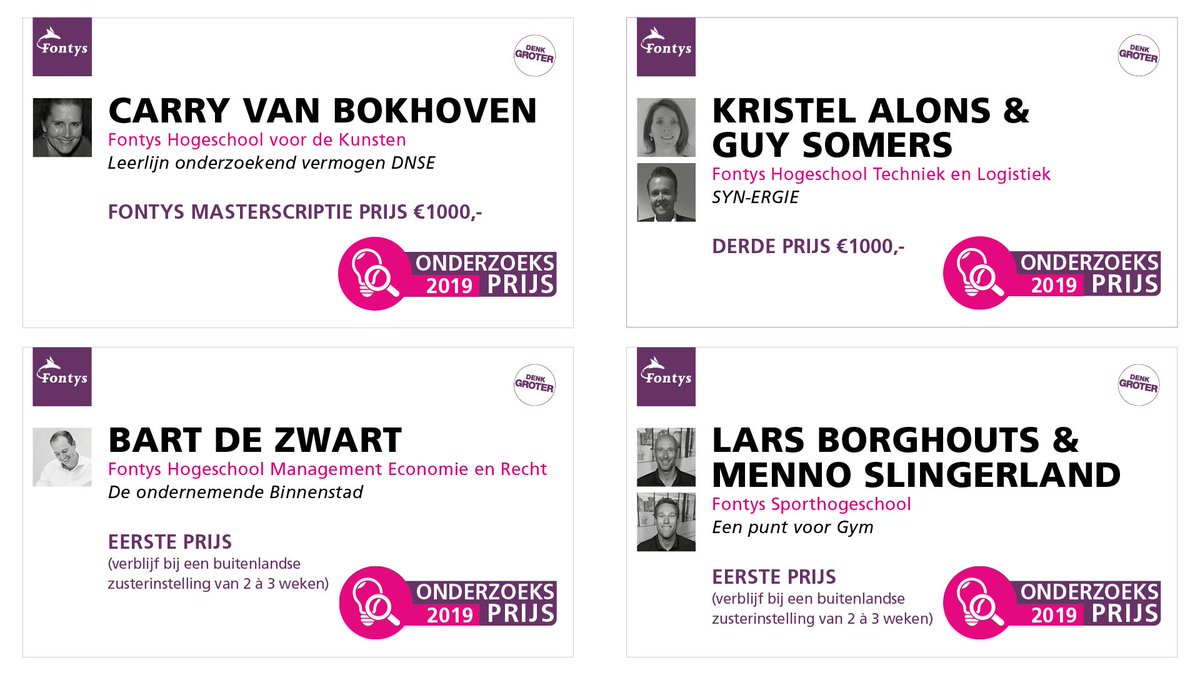 Winnaars van Onderzoeksprijs zijn bekend gemaakt door @JoepHouterman: Carry van Bokhoven, Kristel Alons en Guy Somers, Bart de Zwart, Lars Borghouts en Menno Slingerland. Allemaal van harte gefeliciteerd. @FHKTilburg <a href="/FontysVenlo/">Fontys Venlo</a> <a href="/Fontys_MER/">FHMER</a> <a href="/Sporthogeschool/">Sporthogeschool</a>