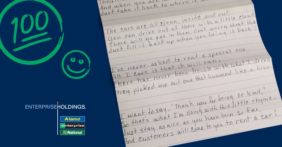 EracAlberta's tweet photo. The team at this Kansas City Enterprise branch knows how to provide great service - so great that one customer felt compelled to pen a poem in their honor.  https://t.co/bgLd7E4yQ0 https://t.co/ACjnGiPmxz