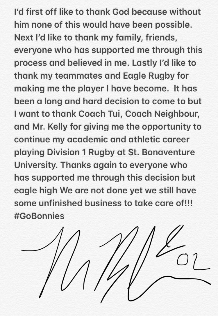 BLUM_BUSS123's tweet photo. Excited to announce I will be continuing my academic and athletic career at St. Bonaventure University @SBURugby #GoBonnies https://t.co/QSXc8qXMqa