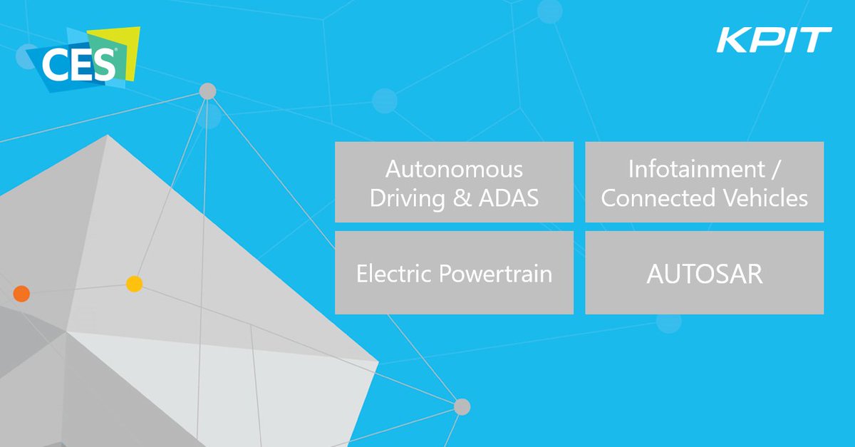 KPIT's tweet photo. #KPITatCES19 | Presenting a breadth of #technology solutions for #mobility! #autonomousdriving #connectedvehicles #ADAS #AUTOSAR #CES2019 https://t.co/jjrZ2QqLq6