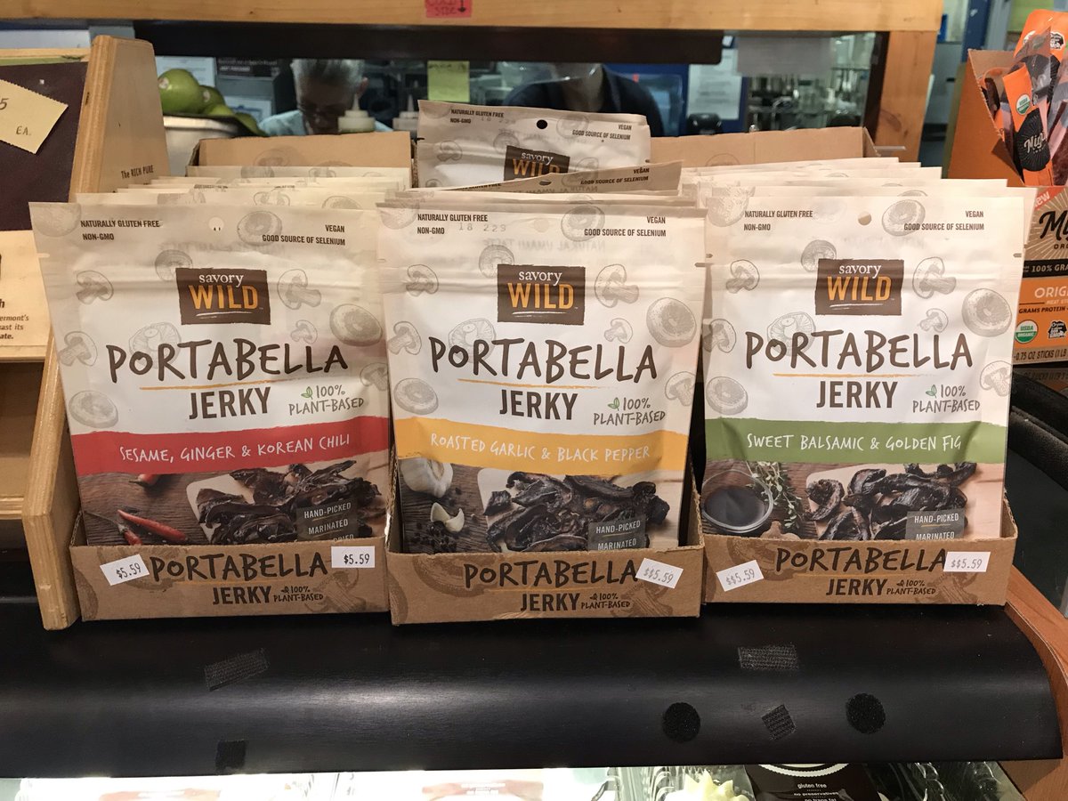 This Just In at Centre St!  New vegetarian jerky made with mushrooms.  It’s tasty! #vegan #glutenfree <a href="/SavoryWild/">Savory Wild</a>