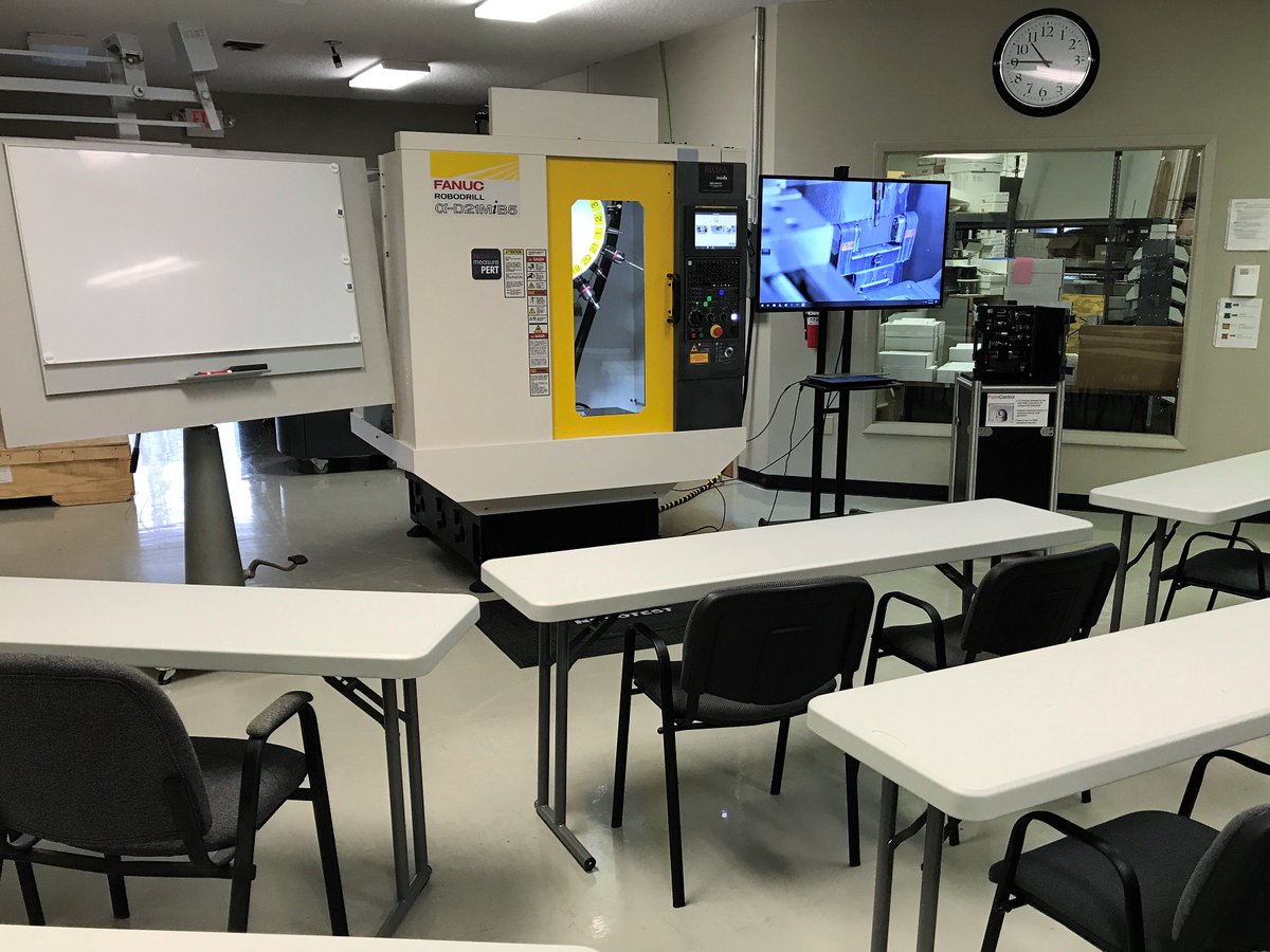 Blum_Novotest's tweet photo. #MetrologyMonday! Check out our new #TechnicalCenter providing a showroom of #Blum #measuring components, a fully equipped @FANUCAmerica #Robodrill for live demonstrations & a conference room for training! Come visit & see how we can help #maximize #productivity in your shop? https://t.co/q8DbuPxaGc