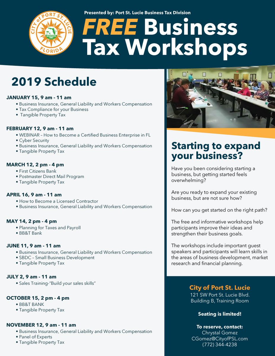 Port St Lucie On Twitter Our Next Free Business Tax Workshop