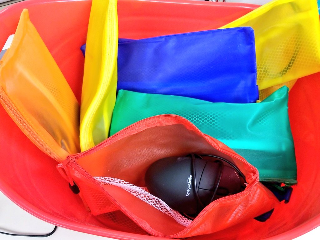 ericphangrath's tweet image. #teacherhack: shoe rack and wired paper sorter are great storage options for laptops and headphones. While pencil pouches are used to store computer mice. #AmazonPrime #TechAsATool #sped #sdc #allmeansall #Easterbyisawesome #LoveMyJob