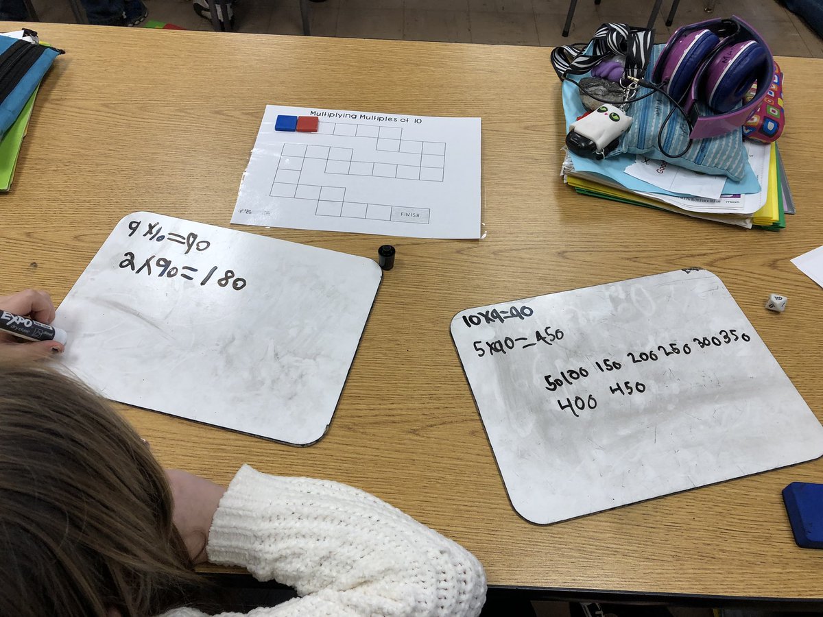 T15Nutt's tweet photo. Ss played a game today multiplying multiples of ten. One Ss discovered that 40x5 can be solved by doing 4x50. I love when they use their background knowledge and apply to other problems! Then investigate and it worked! #mathissocool @Wildcats_WES https://t.co/il0fwUh7kP
