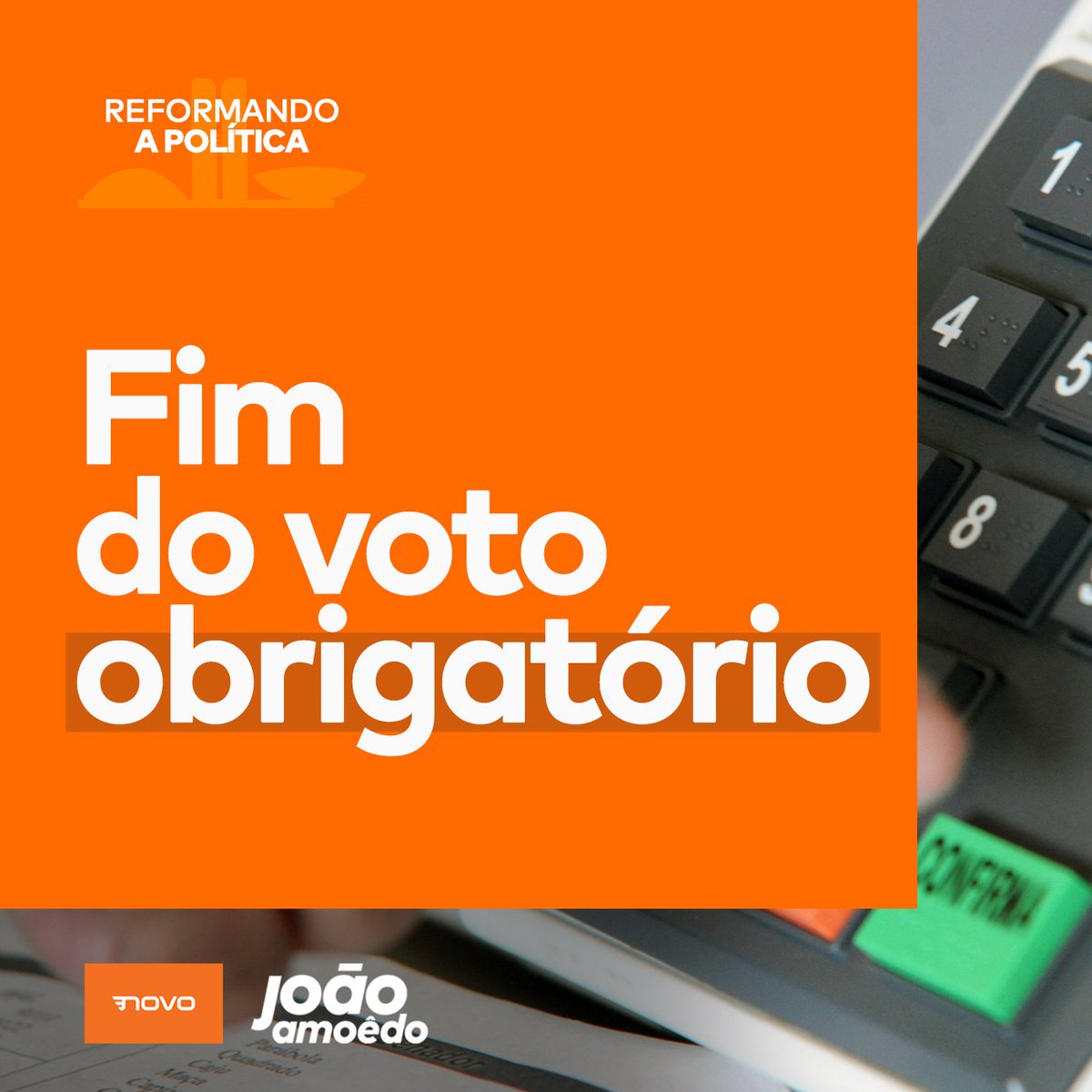 joaodamoedo's tweet image. Eu e o NOVO defendemos o fim do voto obrigatório. O voto é um direito, e não um dever.