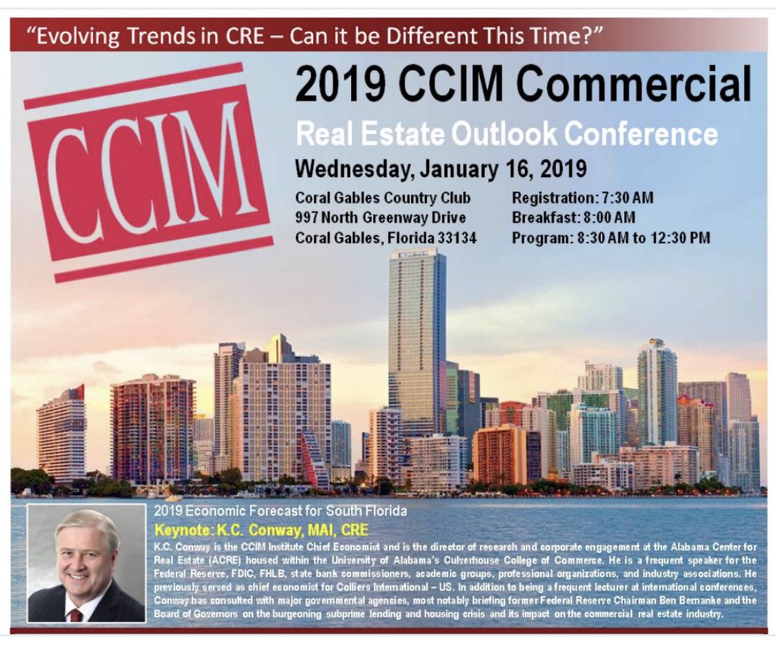 Get a pulse on the S. Fla.  commercial real estate market at the CCIM South Florida Real Estate Outlook Conference. Signup below. Event is Jan 16th. Always a great event. Tickets almost sold out. #cre #SouthFlorida #realestate 

lnkd.in/gmvz-JK