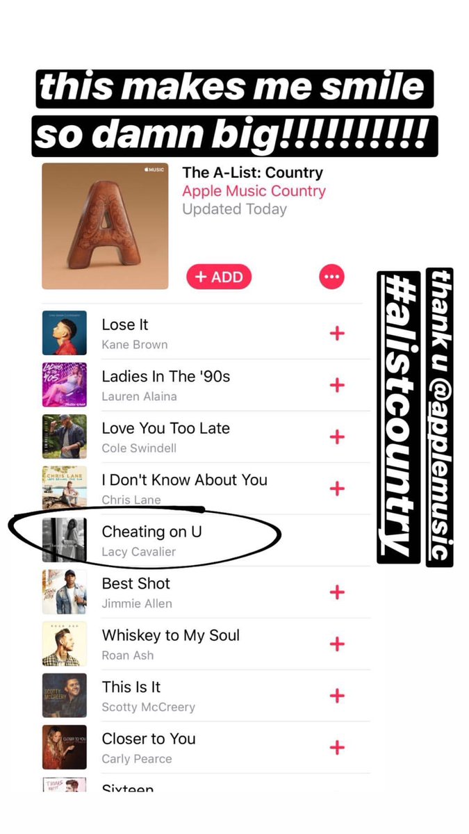 LacyCavalier's tweet photo. thank u @AppleMusic for adding #CheatingOnU to The A-List: Country!! stream it now https://t.co/0PX3JpAdbO https://t.co/1XW9LJSSIX