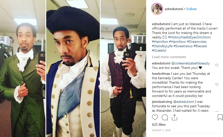 SEbersonPGH's tweet photo. The tour of @HamiltonMusical in #Pittsburgh's new Alexander Hamilton, #EdredUtomi has been a standby as Aaron Burr and George Washington, too. https://t.co/RwyjKAFB4D https://t.co/geJcYYSz4a