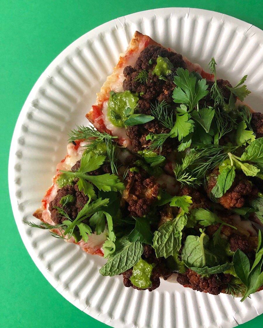 You say veggie pizza, we say the <a href="/highlylikelyla/">Highly Likely</a> French bread pizza with chermoula, roasted cauliflower and s’chug. Try it at our pop-up this Saturday! painpizza.com/popups/