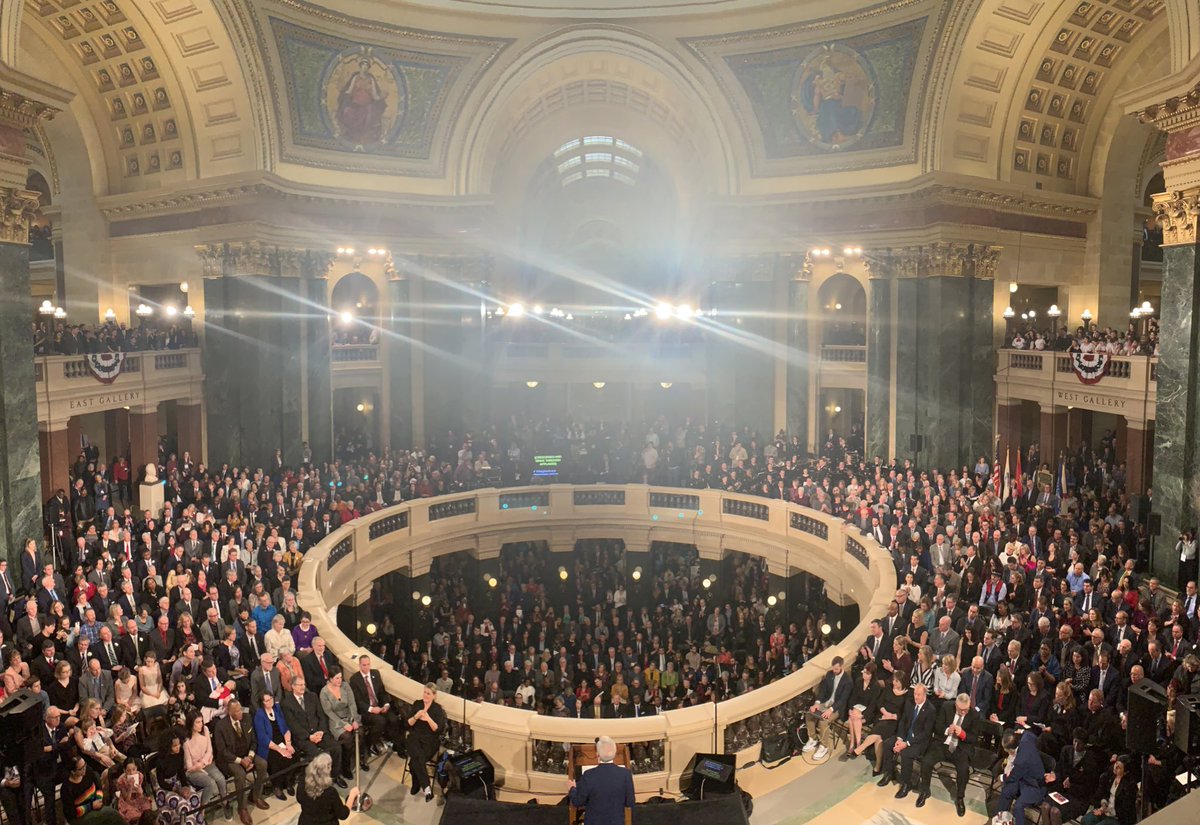 EversInaugural's tweet photo. “The people of Wisconsin demanded a change this November, and that change is coming. But that change won’t happen without all of us. So, that hard work begins here today.” #OurWIOurValues https://t.co/8O4V9kbcrG