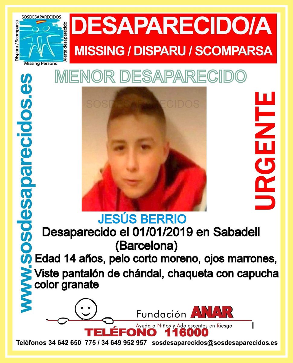 guardiacivil's tweet image. 🆘#MUYURGENTE⚠️ 

Este es Jesús, un #menor que ha #desaparecido en #Sabadell #Barcelona

Si lo has visto llámanos
 ☎062
 ☎091
 ☎112 

Tu RT no cuesta nada y puede ayudarle