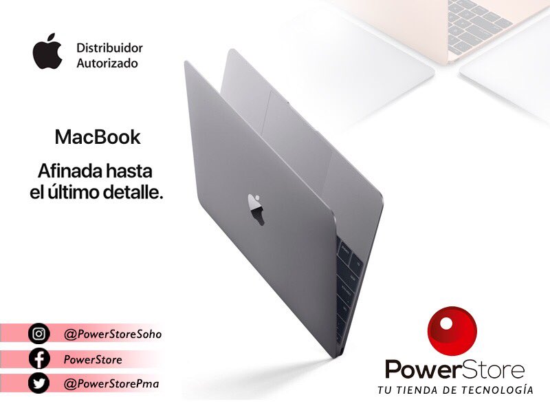 PowerStorePma's tweet photo. ¡Logra lo imposible!
Delgada, ligera y potente.
La #Macbook 12 pulgadas #PantallaRetina está hecha para aprovechar al máximo su estructura. Con procesadores de última generación y almacenamiento SSD logran un rendimiento extremadamente eficiente. Ven por la tuya a @PowerStorePma https://t.co/AGxNrnWZm3