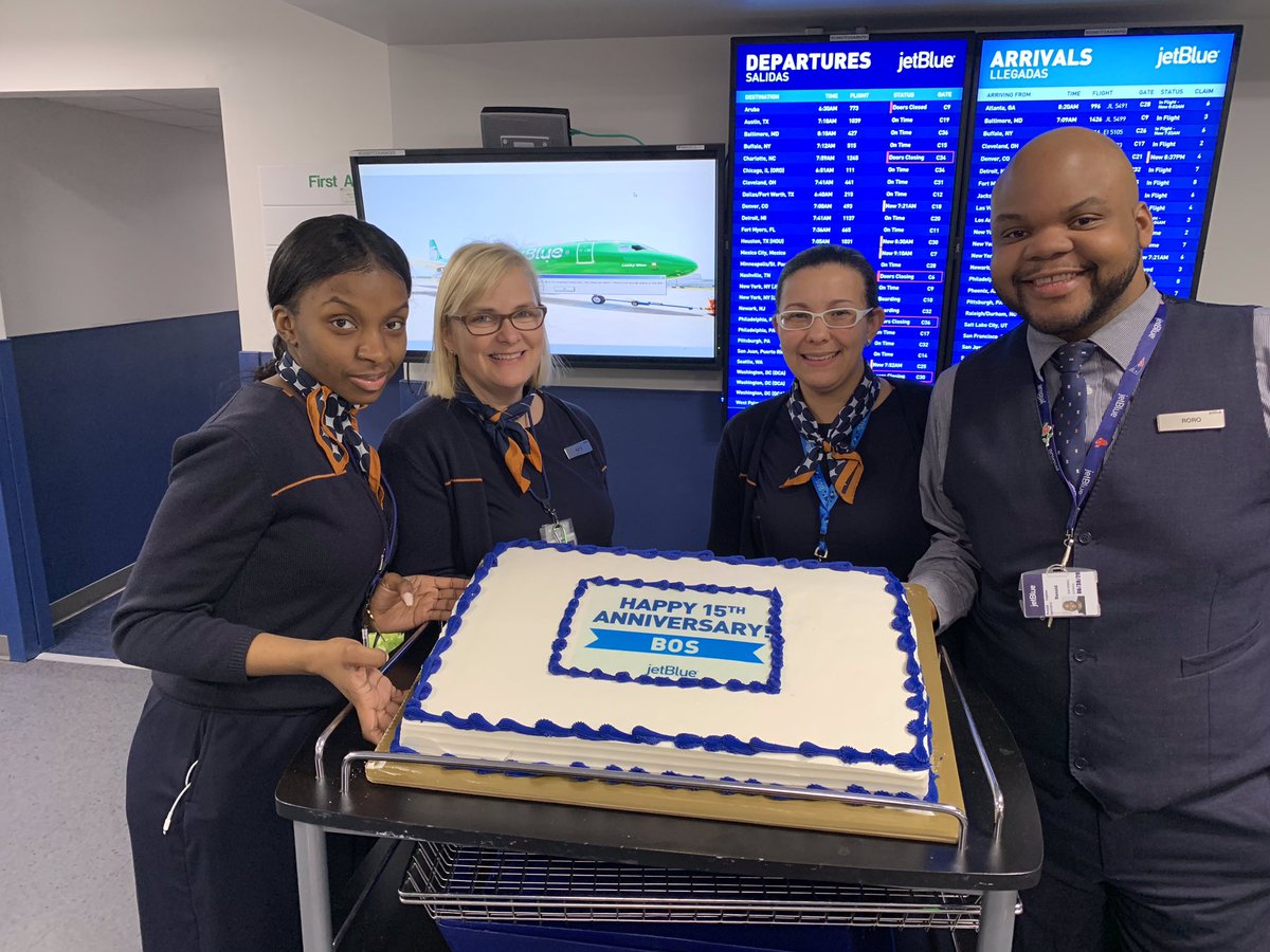 NStrissel's tweet photo. Happy Anniversary BOS!!
@JetBlue Crewmembers celebrating our 15 years @BostonLogan today. @HelloJetBlue https://t.co/cbeMrnwxen