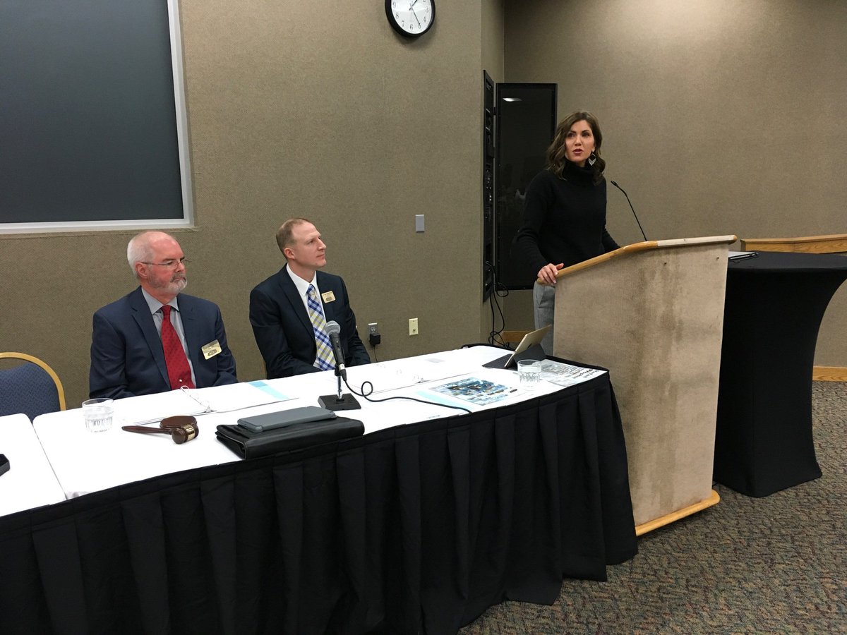 Two days after taking the oath of office, Gov. <a href="/KristiNoem/">Kristi Noem</a>  answers questions from business owners at today's <a href="/SDRetailers/">SouthDakotaRetailers</a> annual meeting in Pierre.