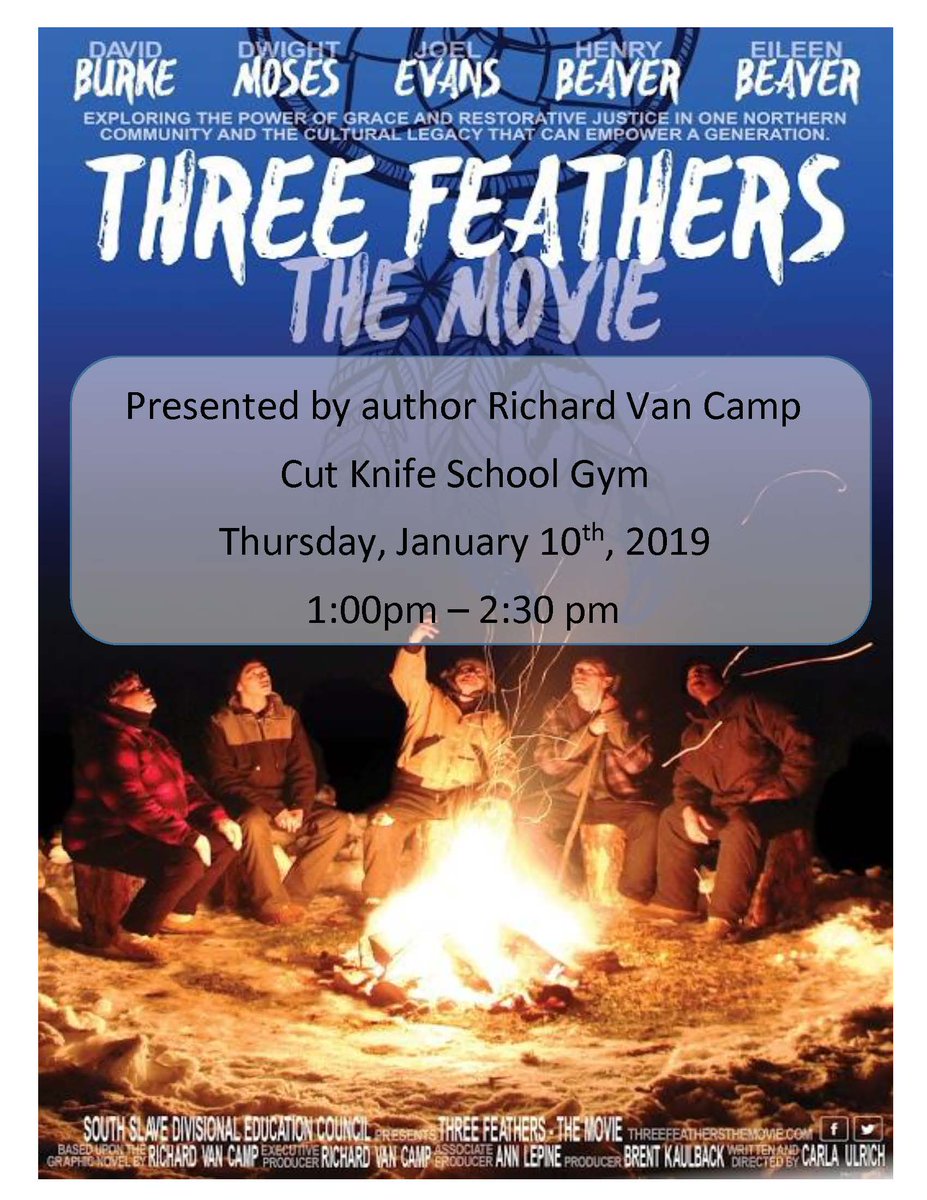 LskySD's tweet photo. Author Richard Van Camp is touring #lskysd this week to premier the film Three Feathers based on his graphic novel of the same name. #threefeathers #ckhs #nbchs #leovillecentral https://t.co/YBmz8Sjp6J