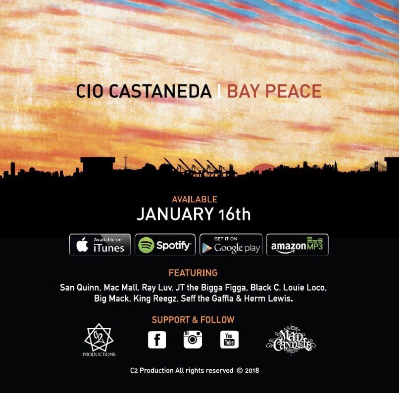 Bay Peace 1 available January 16th on all platforms!!  One love and The most respect!  Anotha day anotha blessin.#baypeace #ciocastaneda #c2production #frisco #HiphopMusic #bmi #peace #unity