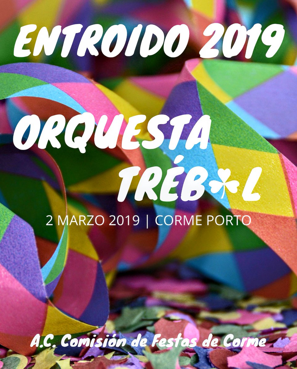 festasdecorme's tweet photo. Sábado 2 de marzo de 2019. II Festa dos Follados. Tómao como queiras!
💥💥Orquesta Trébol e Marmike💥💥

"Aí ven o Entroido,
con el a festa rachada.
E a Comisión de Corme
móntavos a foliada."

#Entroido2019 #IIFestaDosFollados #CormeEnFestas2019 #TrébolTour2019 https://t.co/pmDIm0FJCZ