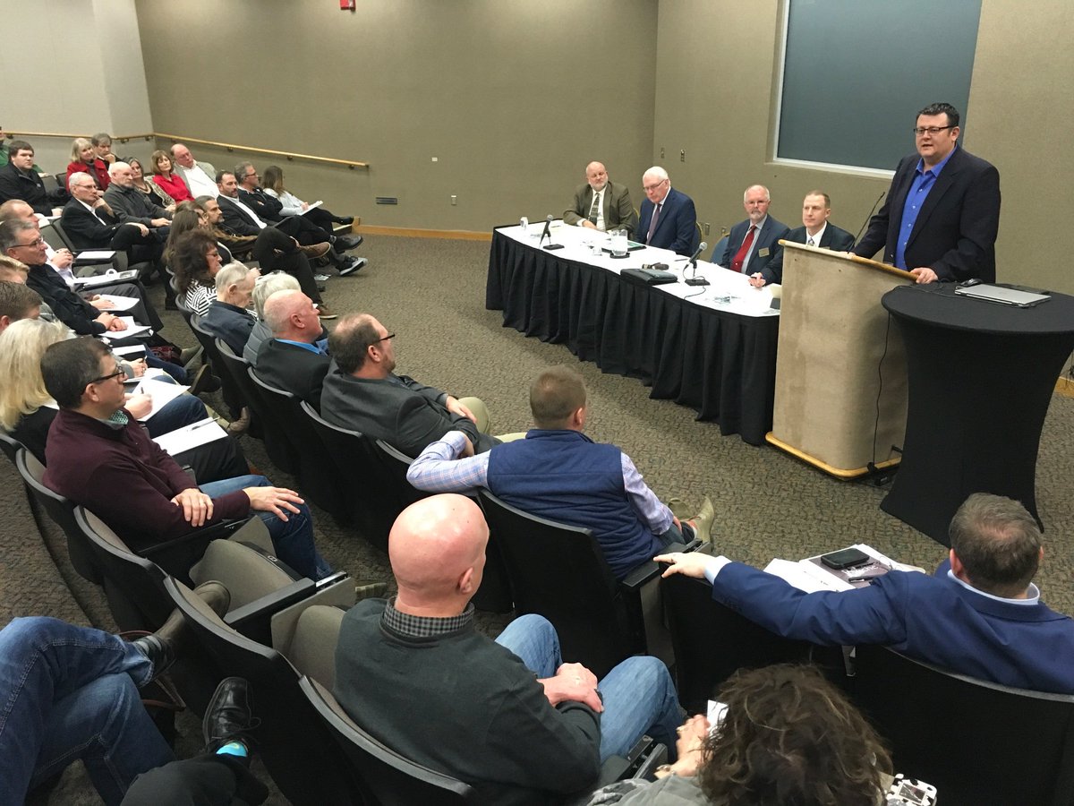 Senate President Pro Tempore Brock Greenfield of Clark takes questions from SDRA members during the Legislative Briefing portion of SDRA's Annual Meeting today in Pierre. #Sdretail