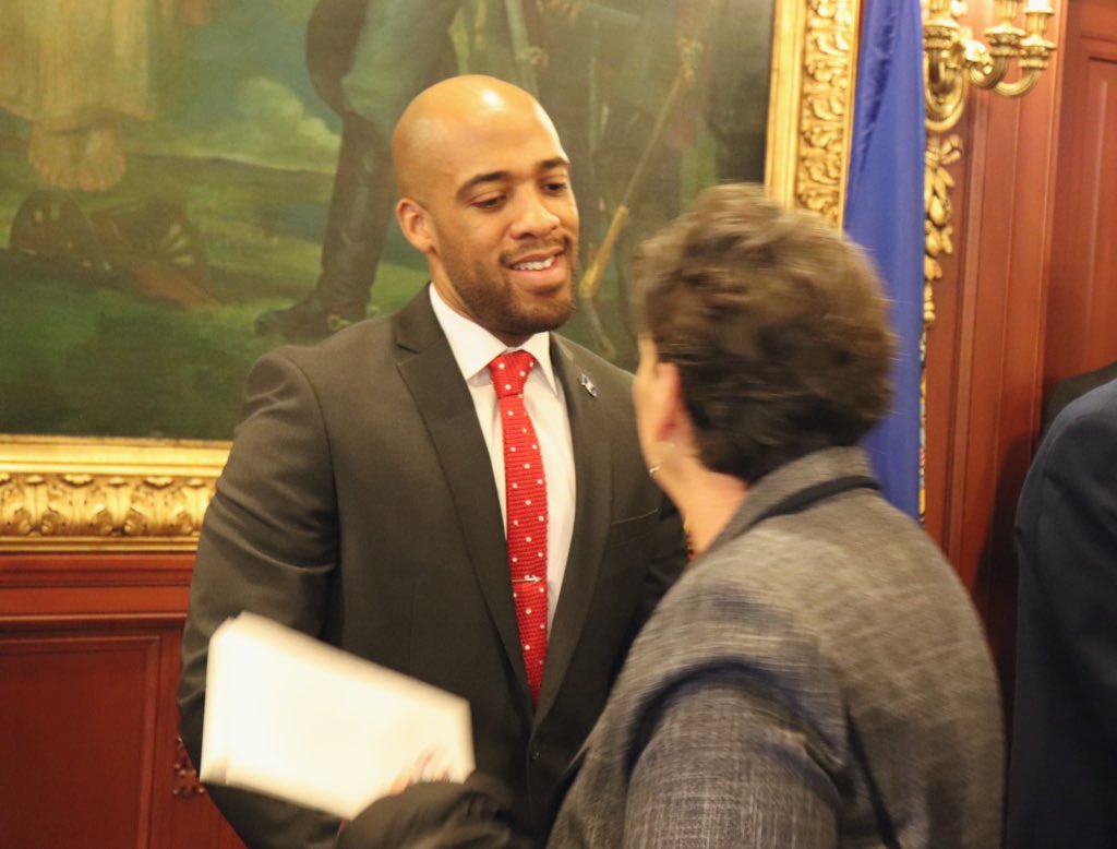 EversInaugural's tweet photo. Nothing but smiles in the Capitol today. Folks excited to move our state forward, together. #OurWIOurValues https://t.co/vsShYUNHLn