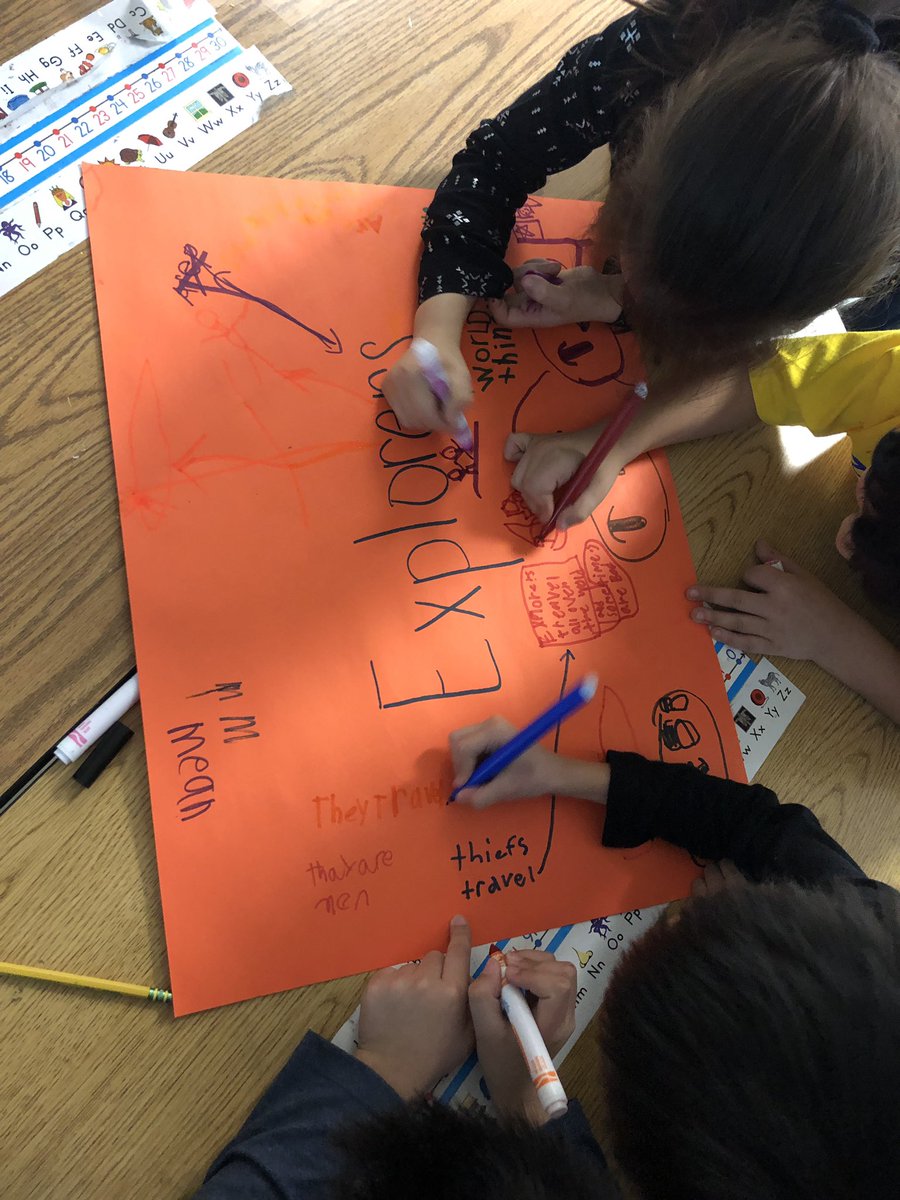 BragdonBulldogs's tweet photo. Diving into our new unit with a Chalk Talk! What do we know about Explorers, Resources, Conflict, and Resolution. We had some fun an interesting convos after doing our gallery walk! #IBPYP #secondgrade #challtalk #handsdownconvo https://t.co/C7dMszHzJF