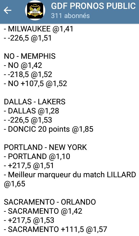 sikou_afrika's tweet image. Ça se tente!
#TeamParieur #NOVIP #NBA 
Infos recueillies sur le compte TELEGRAM GDF PRONOS PUBLIC.
Abonnez-vous, c'est gratuit et fiable.