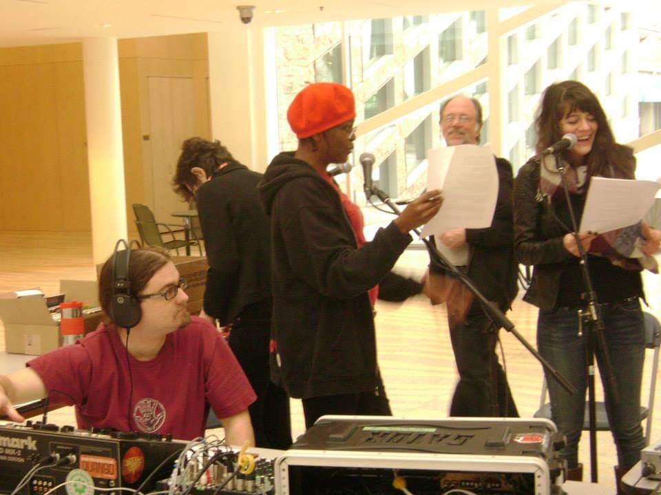 MarkRocking's tweet photo. 5 years since we did 17 live broadcasts in 8 months, starting in Jan. for the @CJSR 30th. We did almost 12 hours of live radio from #yeg city hall Jan 7th. In this pic @fourre_tout w/ Mike Tully @ArianeMLemire Figgy Newtunes &amp; myself. Points if you know the band shirt I have on. https://t.co/ZFSToR53GJ