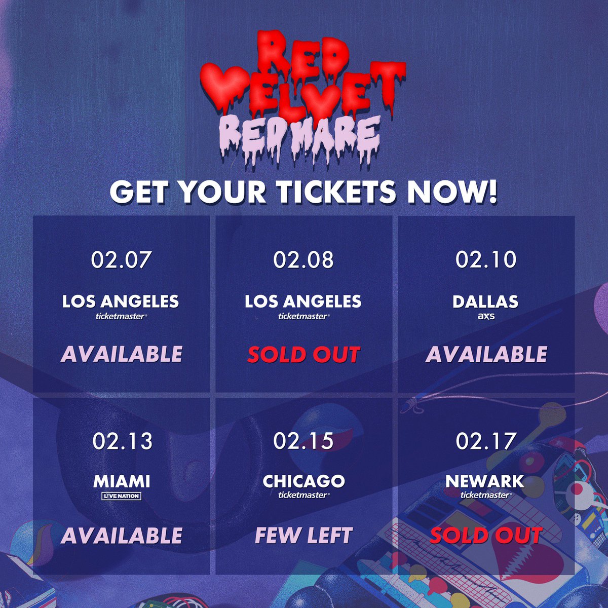 SubKulture on Twitter: "We're officially one month away from the beginning of #REDMAREinUSA! 💘 Check out which tickets still available and see #RedVelvet live before it's too late 😱 📌