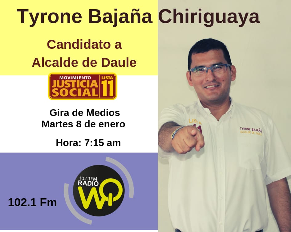TyroneBajana's tweet photo. Tenemos una propuesta que vamos a seguir difundiendo en todos los espacios #Daule

#TyroneBajañaAlcalde
#Lista11 #Ponte11 #PonteOnce
@MovimientoJS_Ec
#DebateDaule2019
@WQRadio_EC @JimmySalazarG @florcis_paredes @TatayFrancis @aycazam @PABLOJIJON @KattyDeliaH @jvillegas84 https://t.co/raNqX3DrWz