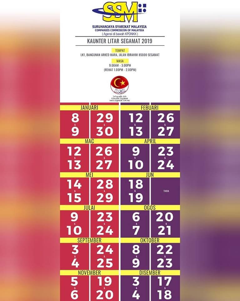 Jadual Kaunter Bergerak Ssm 2018