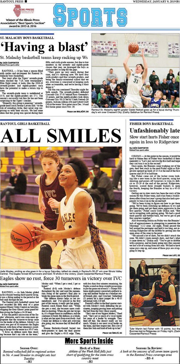This week’s <a href="/TheRantoulPress/">The Rantoul Press</a> sports sections ft. the Rantoul girls’ win over IVC + the incredible run by the Rantoul St. Malachy 7th- and 8th-graders, who have started the season a combined 32-1
